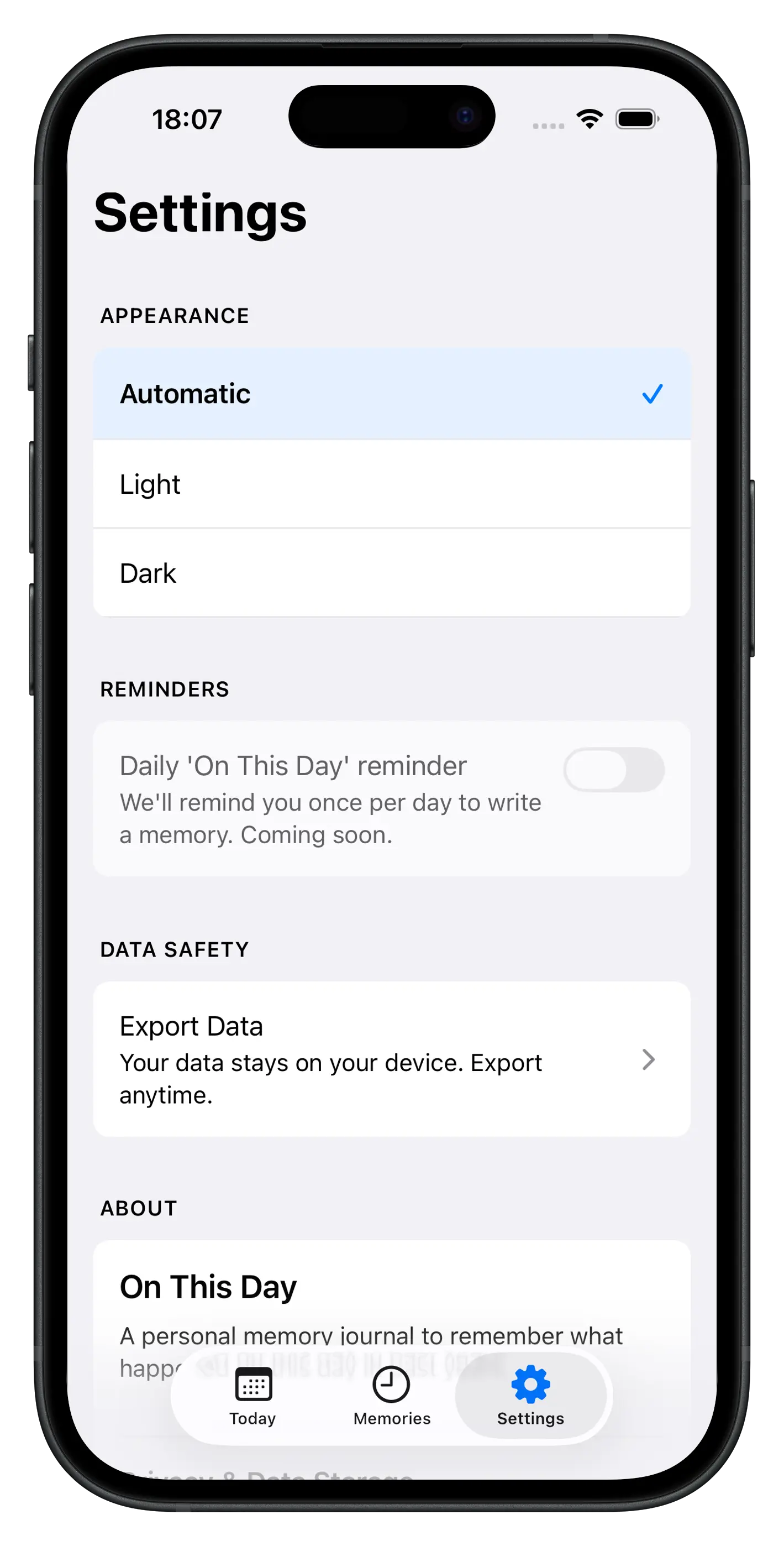 Settings - Private, on-device